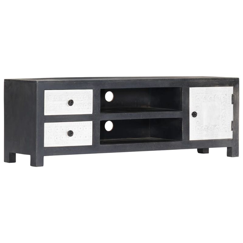 Casa si Gradina - Mobilier - Comode si corpuri - Comode - Comoda TV sculptata manual gri&alb 120x30x40cm lemn masiv mango - Infinity.ro