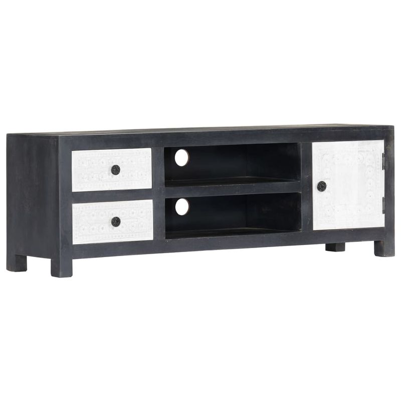 Casa si Gradina - Mobilier - Comode si corpuri - Comode - Comoda TV sculptata manual gri&alb 120x30x40cm lemn masiv mango - Infinity.ro