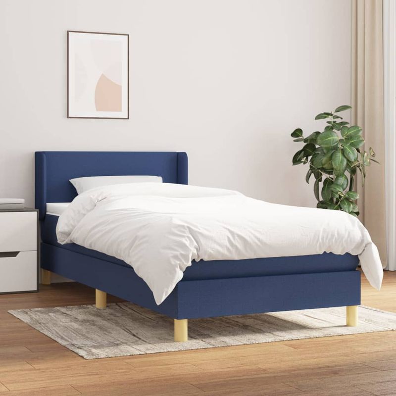 Casa si Gradina - Mobilier - Paturi si accesorii - Paturi - Pat box spring cu saltea, albastru, 90x200 cm, textil - Infinity.ro