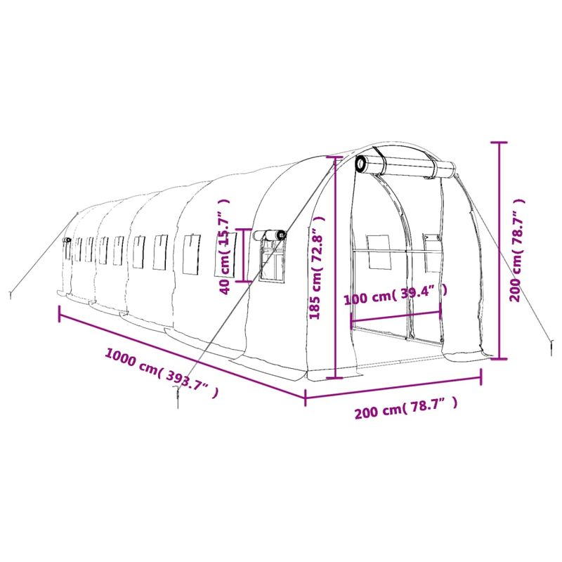 Casa si Gradina - Gradinarit si plante - Sere si solarii - Sera cu cadru din otel, alb, 20 m², 10x2x2 m - Infinity.ro