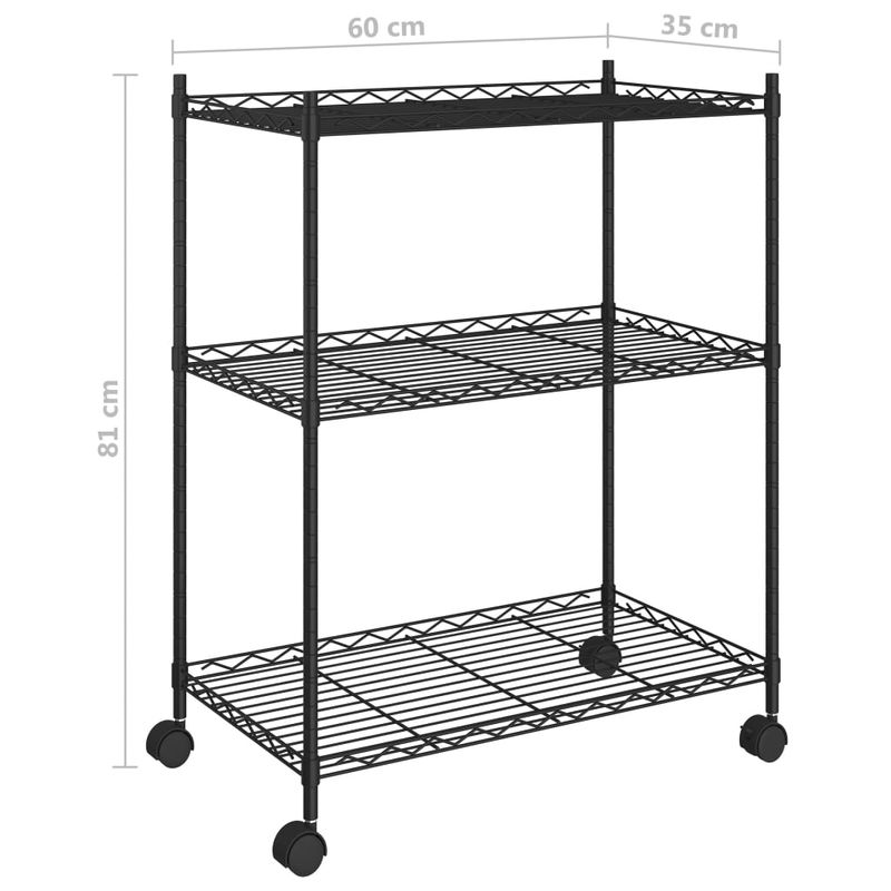 Casa si Gradina - Mobilier - Biblioteci si rafturi - Rafturi - Raft depozitare cu roti, 3 niveluri, negru, 60x35x81cm, 150 kg - Infinity.ro
