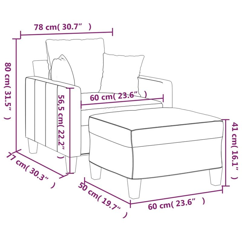 Casa si Gradina - Mobilier - Scaune si fotolii - Fotolii - Fotoliu canapea cu taburet, gri inchis, 60 cm, textil - Infinity.ro