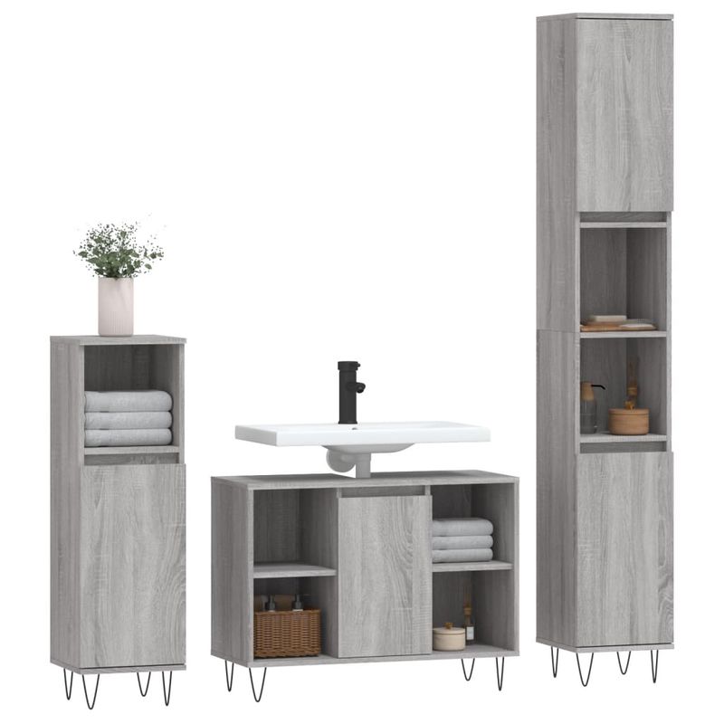 Casa si Gradina - Mobilier - Seturi de mobilier - Seturi baie - Set mobilier de baie, 3 piese, gri sonoma, lemn prelucrat - Infinity.ro