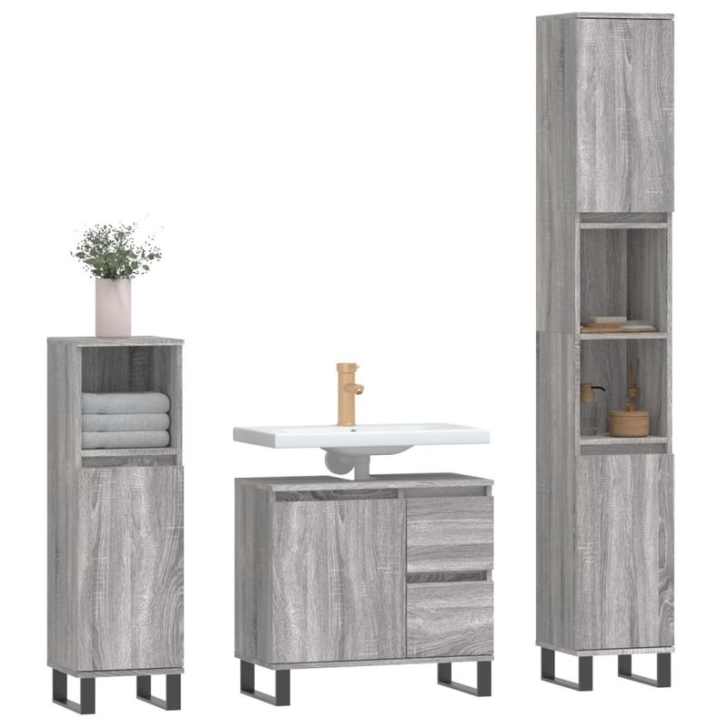 Casa si Gradina - Mobilier - Seturi de mobilier - Seturi baie - Set mobilier de baie, 3 piese, gri sonoma, lemn prelucrat - Infinity.ro