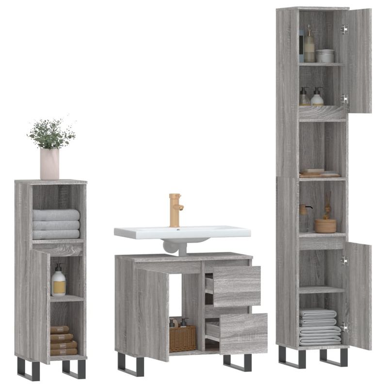 Casa si Gradina - Mobilier - Seturi de mobilier - Seturi baie - Set mobilier de baie, 3 piese, gri sonoma, lemn prelucrat - Infinity.ro