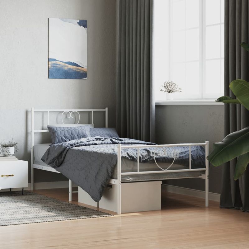 Casa si Gradina - Mobilier - Paturi si accesorii - Paturi - Cadru de pat metalic cu tablie de cap/picioare, alb, 100x190 cm - Infinity.ro