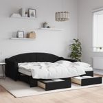 Casa si Gradina - Mobilier - Paturi si accesorii - Paturi - Pat de zi cu extensie si sertare, negru, 90x190cm, textil - Infinity.ro
