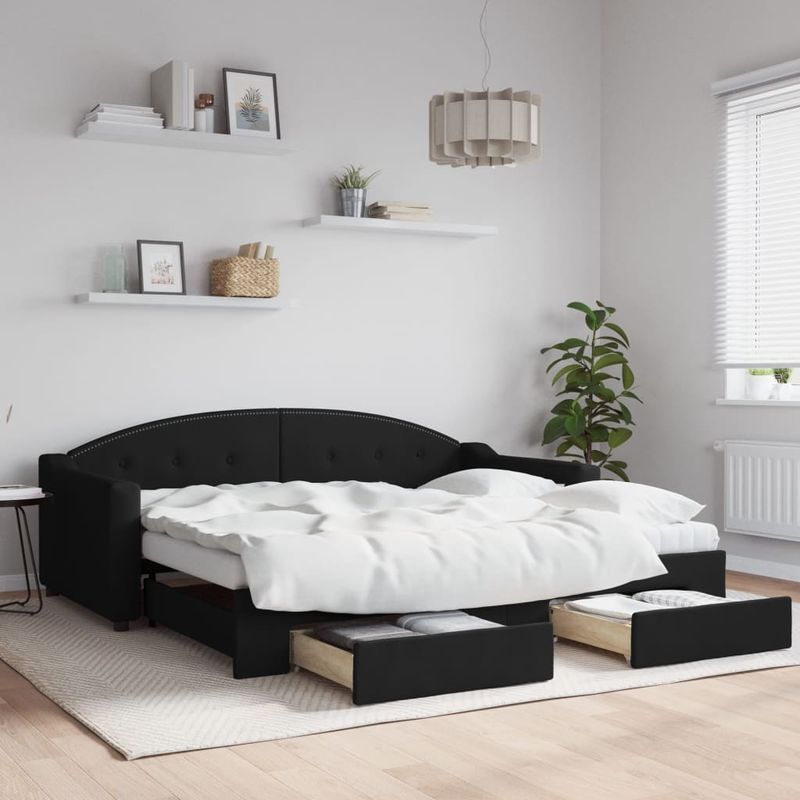 Casa si Gradina - Mobilier - Paturi si accesorii - Paturi - Pat de zi cu extensie si sertare, negru, 90x190cm, textil - Infinity.ro