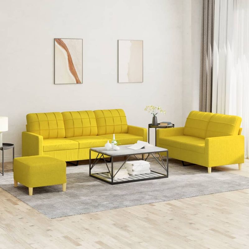 Casa si Gradina - Mobilier - Seturi de mobilier - Seturi living - Set de canapele cu perne, 3 piese, galben deschis, textil - Infinity.ro