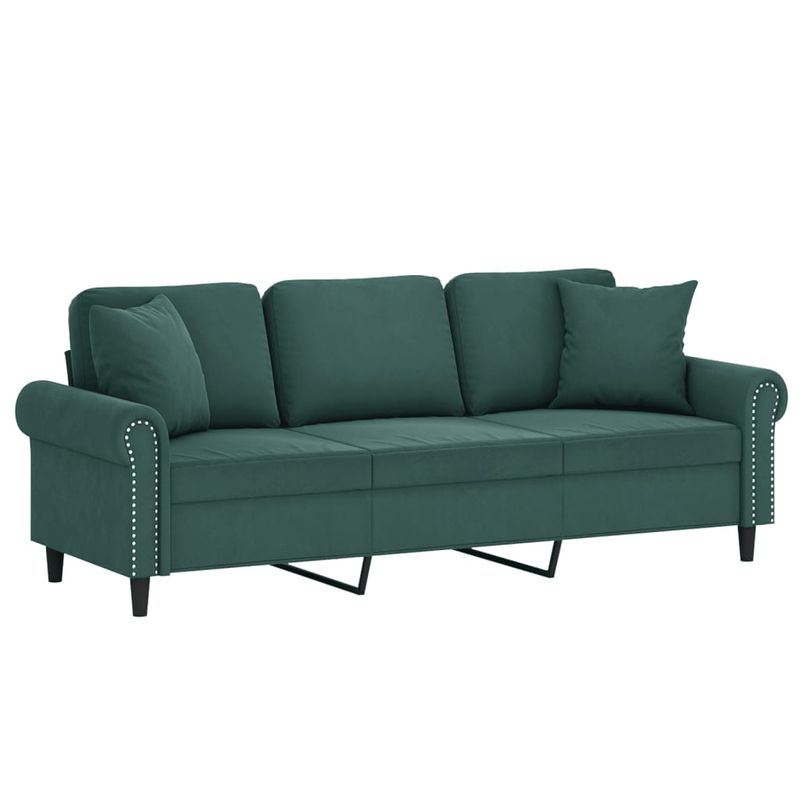 Casa si Gradina - Mobilier - Canapele si coltare - Canapele - Canapea cu 3 locuri cu pernute, verde inchis, 180 cm, catifea - Infinity.ro