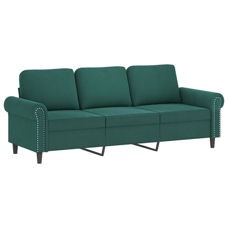 Casa si Gradina - Mobilier - Canapele si coltare - Canapele - Canapea cu 3 locuri cu pernute, verde inchis, 180 cm, catifea - Infinity.ro