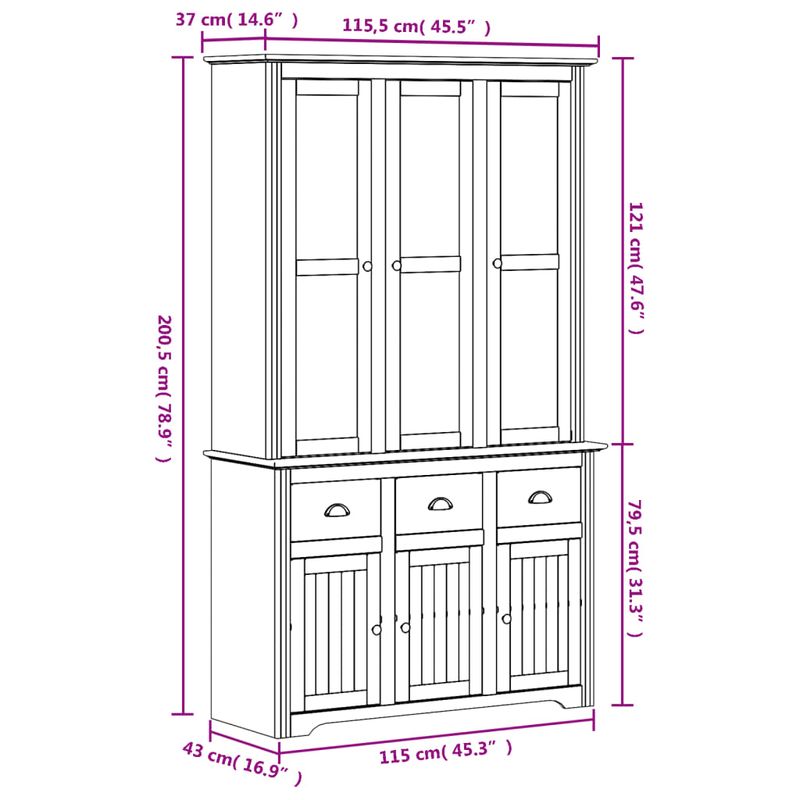 Casa si Gradina - Mobilier - Comode si corpuri - Corpuri bucatarie - Dulap inalt "BODO" alb & maro 115,5x43x200,5 cm lemn masiv pin - Infinity.ro