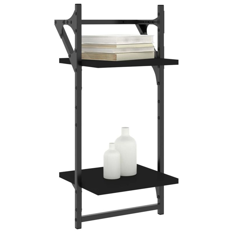 Casa si Gradina - Mobilier - Biblioteci si rafturi - Rafturi - Rafturi perete cu 2 niveluri/bare 2 buc negru 30x25x65 cm - Infinity.ro
