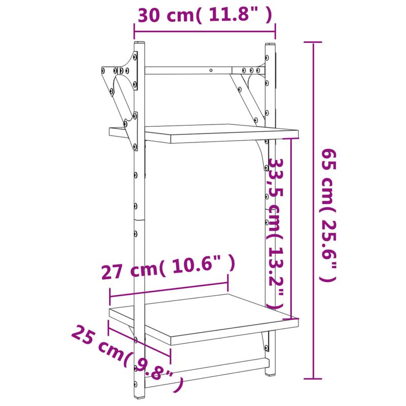 Casa si Gradina - Mobilier - Biblioteci si rafturi - Rafturi - Rafturi perete cu 2 niveluri/bare 2 buc negru 30x25x65 cm - Infinity.ro