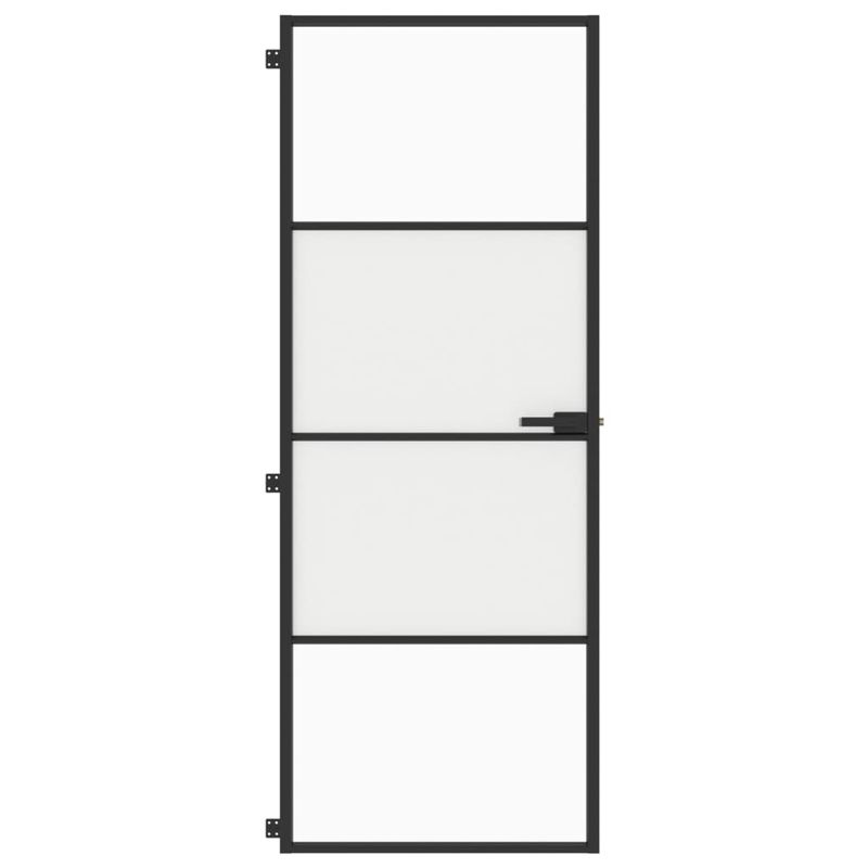 Casa si Gradina - Constructii - Usi interior, exterior si garaj - Usi garaj - Usa de interior negru 76x201,5 cm sticla securiz./aluminiu slim, negru și transparent și mat, model 3 bare orizontale - Infinity.ro