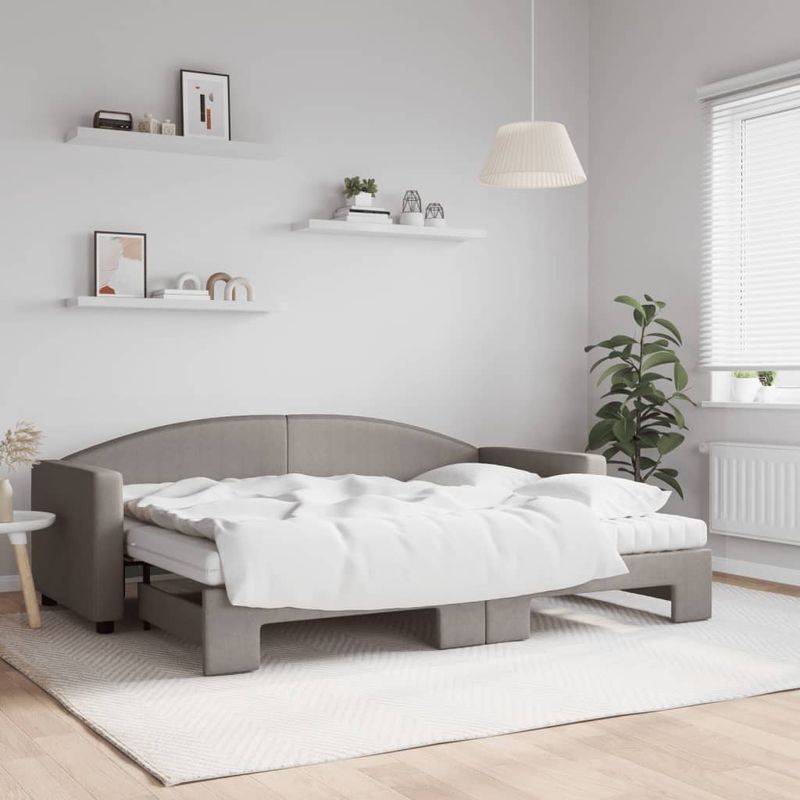 Casa si Gradina - Mobilier - Paturi si accesorii - Paturi - Pat de zi cu extensie si saltele, gri taupe, 80x200 cm, textil - Infinity.ro