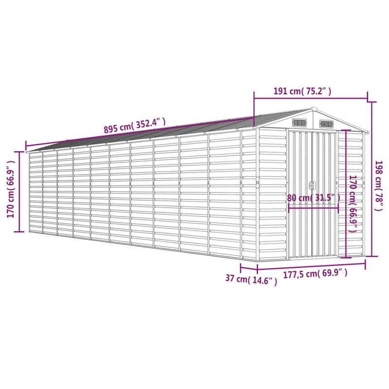 Casa si Gradina - Gradina si terasa - Casute de gradina - Sopron de gradina, gri deschis, 191x895x198 cm otel galvanizat - Infinity.ro