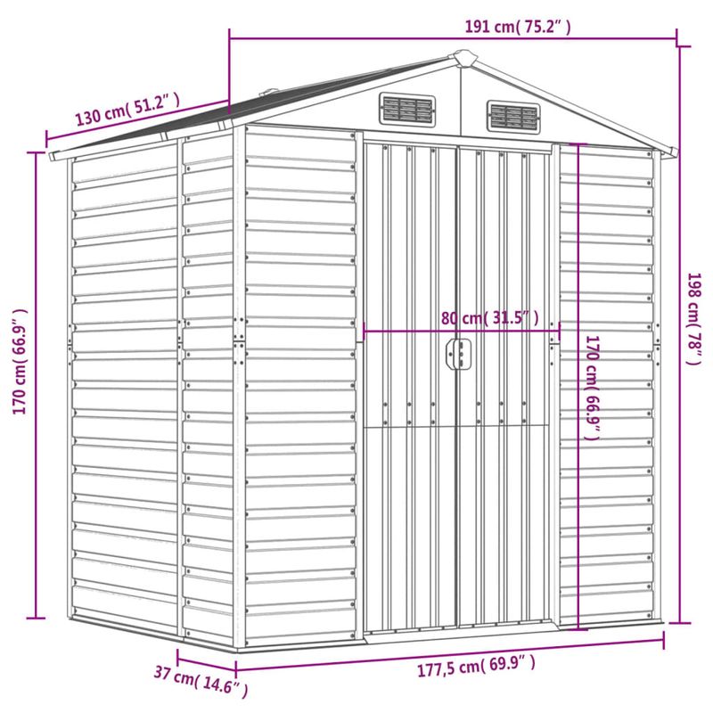 Casa si Gradina - Gradina si terasa - Casute de gradina - Sopron de gradina, antracit, 191x130x198 cm, otel galvanizat - Infinity.ro