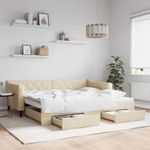 Casa si Gradina - Mobilier - Paturi si accesorii - Paturi - Pat de zi cu extensie si sertare, crem, 90x200 cm, textil - Infinity.ro