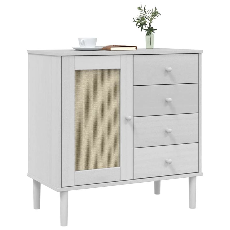Casa si Gradina - Mobilier - Comode si corpuri - Comode - Servanta SENJA, aspect ratan alb, 80x40x80 cm, lemn masiv pin - Infinity.ro