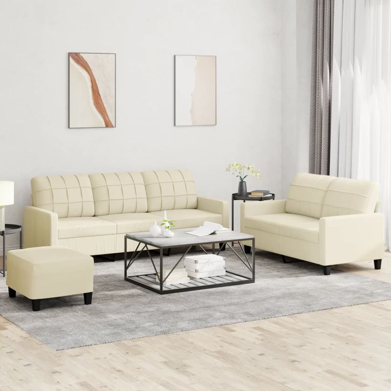 Casa si Gradina - Mobilier - Seturi de mobilier - Seturi living - Set de canapele cu perne, 3 piese, crem, piele ecologica - Infinity.ro