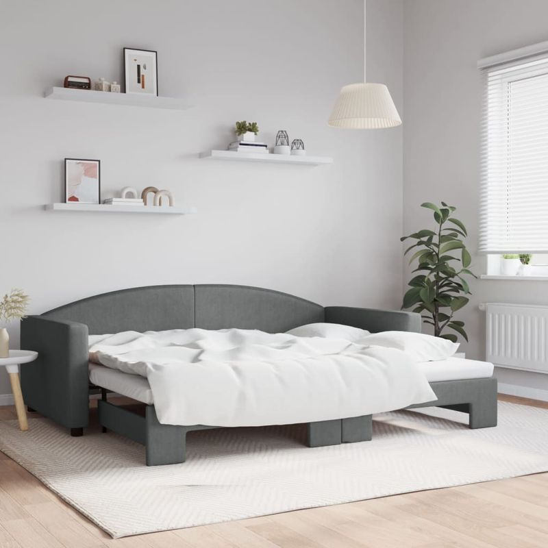 Casa si Gradina - Mobilier - Paturi si accesorii - Paturi - Pat de zi cu extensie, gri inchis, 90x200 cm, textil - Infinity.ro