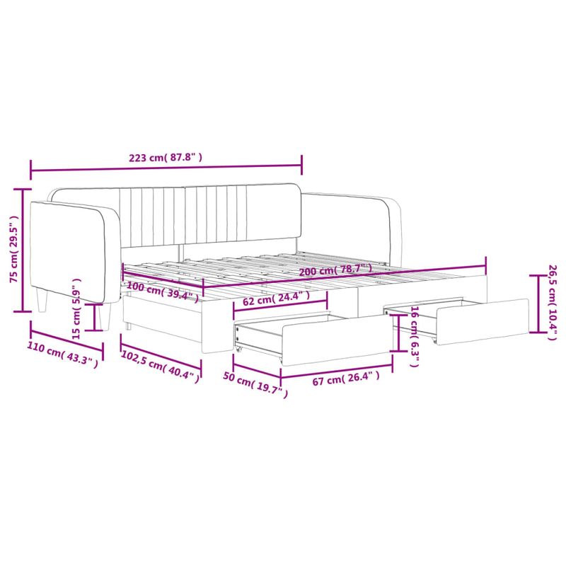 Casa si Gradina - Mobilier - Paturi si accesorii - Paturi - Pat de zi cu extensie si sertare, galben, 100x200 cm, catifea - Infinity.ro