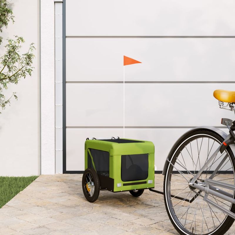 Petshop - Accesorii petshop - Culcusuri si custi - Genti si articole transport - Remorca bicicleta animale companie, verde/negru, oxford/fier - Infinity.ro