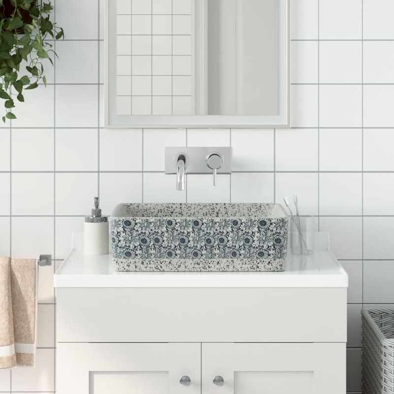 Casa si Gradina - Sanitare - Lavoar baie si accesorii - Lavoare si piedestale - Lavoar de blat gri/albastru 46x35,5x13 cm, ceramica, dreptunghi - Infinity.ro