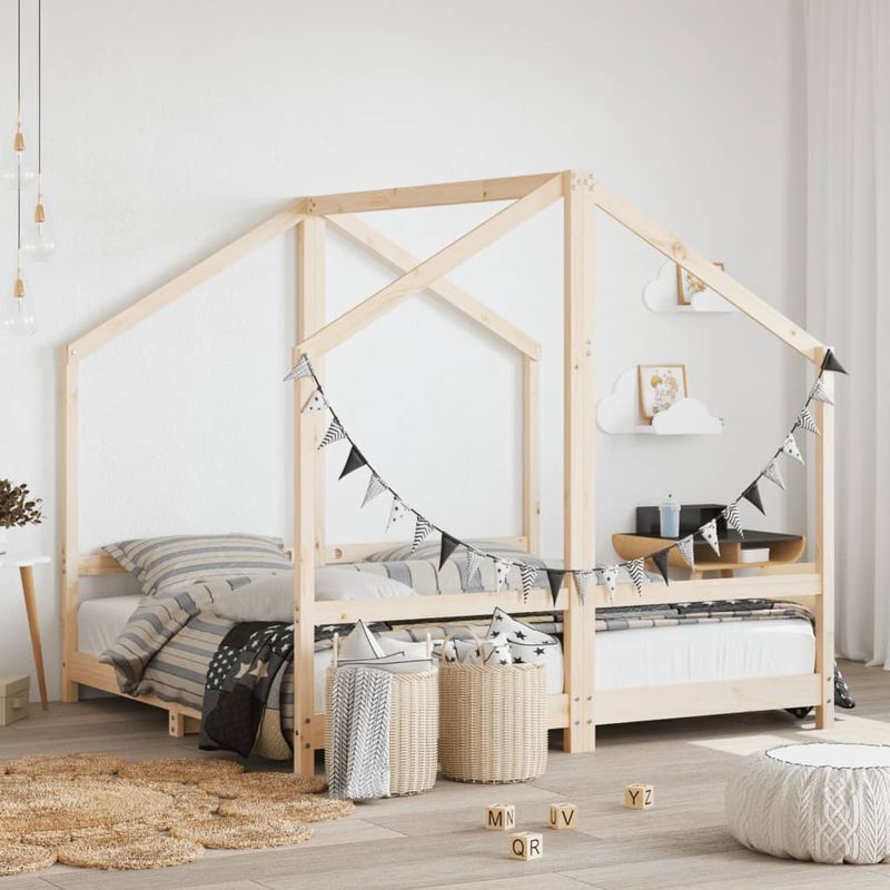 Casa si Gradina - Mobilier - Mobilier copii - Patuturi copii - Cadru de pat pentru copii, 2x(80x160) cm, lemn masiv de pin, natural - Infinity.ro