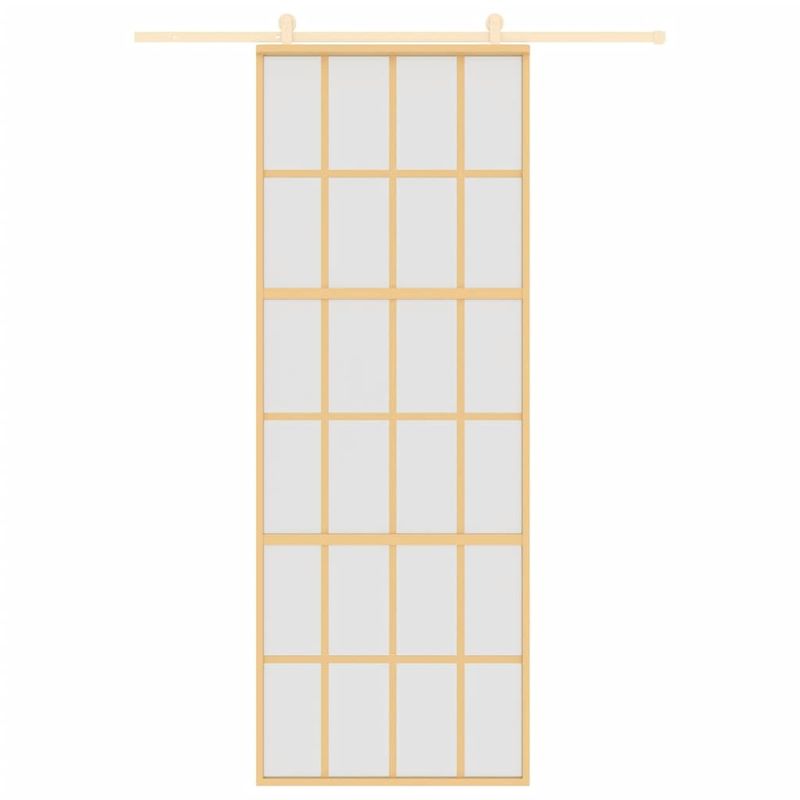 Casa si Gradina - Constructii - Usi interior, exterior si garaj - Usi garaj - Usa glisanta, auriu, 76x205 cm, sticla ESG mata si aluminiu - Infinity.ro