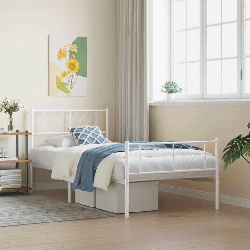 Casa si Gradina - Mobilier - Paturi si accesorii - Paturi - Cadru de pat metalic cu tablie de cap/picioare, alb, 90x200 cm - Infinity.ro
