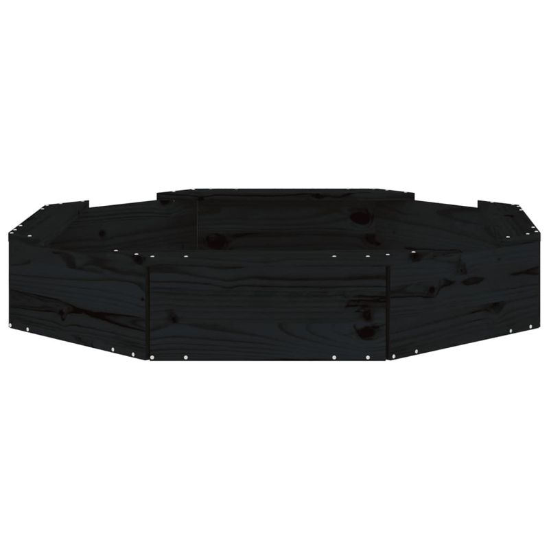 Jucarii, Copii si Bebe - Jucarii si jocuri - Jucarii de exterior - Jucarii pentru plaja si nisip - Cutie de nisip cu scaune octogonale, negru, lemn masiv de pin, mărime 111x111x20 cm - Infinity.ro