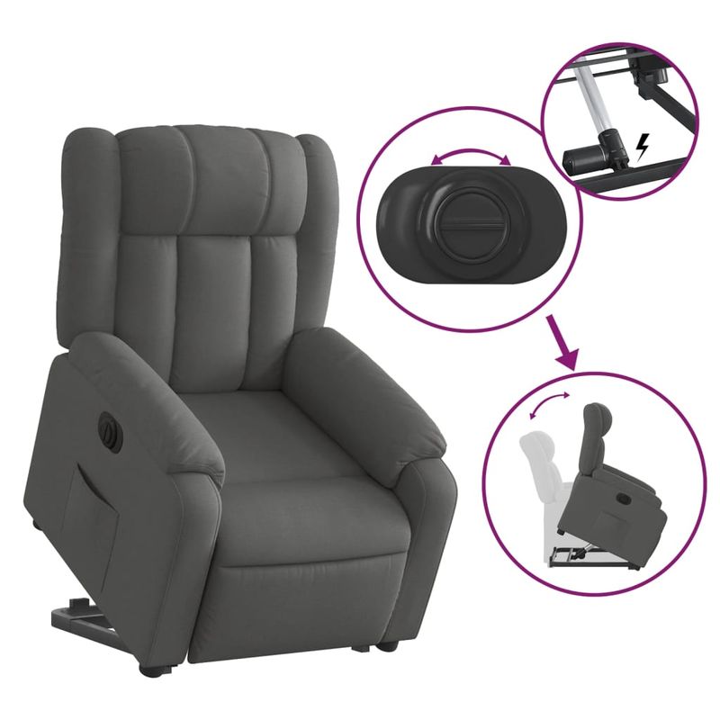 Casa si Gradina - Mobilier - Scaune si fotolii - Fotolii - Fotoliu electric rabatabil cu ridicare, gri inchis, textil - Infinity.ro