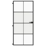 Casa si Gradina - Constructii - Usi interior, exterior si garaj - Usi garaj - Usa de interior negru 93x201,5 cm sticla securiz./aluminiu slim, negru și transparent și mat, model 4x2 grilaje - Infinity.ro