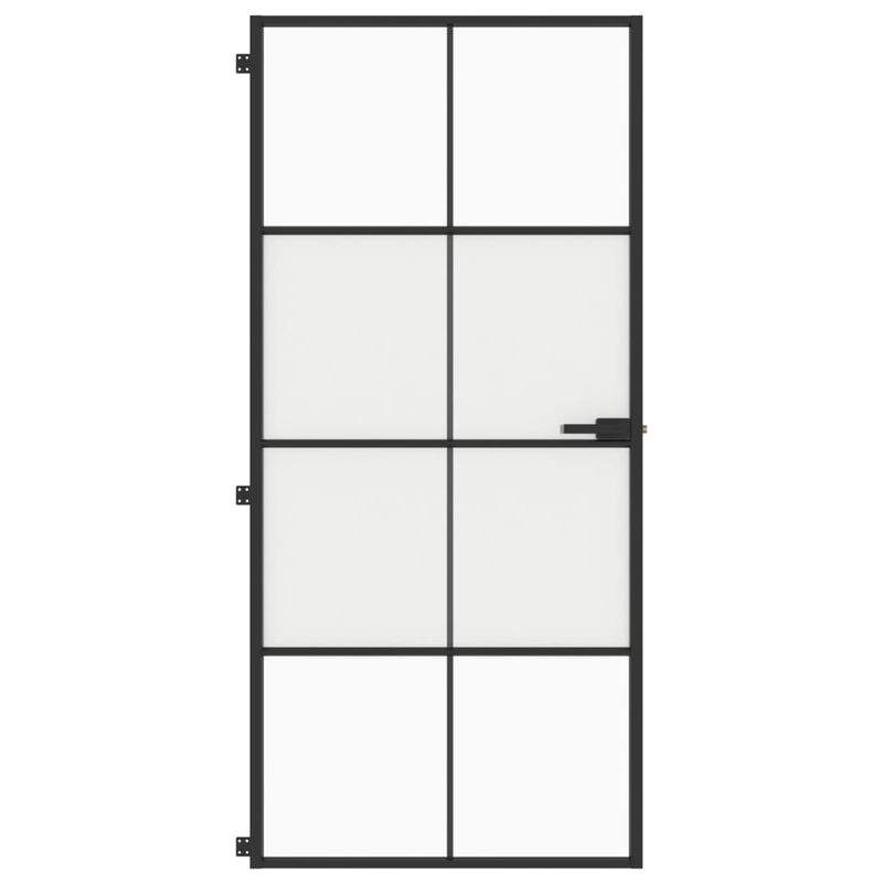 Casa si Gradina - Constructii - Usi interior, exterior si garaj - Usi garaj - Usa de interior negru 93x201,5 cm sticla securiz./aluminiu slim, negru și transparent și mat, model 4x2 grilaje - Infinity.ro