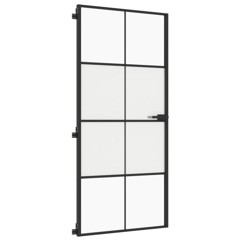 Casa si Gradina - Constructii - Usi interior, exterior si garaj - Usi garaj - Usa de interior negru 93x201,5 cm sticla securiz./aluminiu slim, negru și transparent și mat, model 4x2 grilaje - Infinity.ro