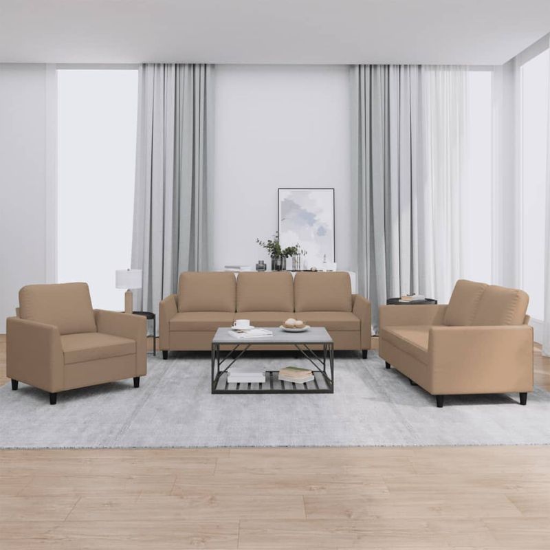 Casa si Gradina - Mobilier - Seturi de mobilier - Seturi living - Set de canapele cu perne, 3 piese, cappuccino, piele ecologica - Infinity.ro