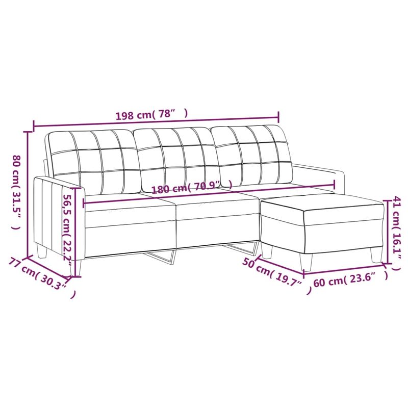 Casa si Gradina - Mobilier - Canapele si coltare - Canapele - Canapea cu 3 locuri si taburet, gri, 180 cm, piele ecologica - Infinity.ro