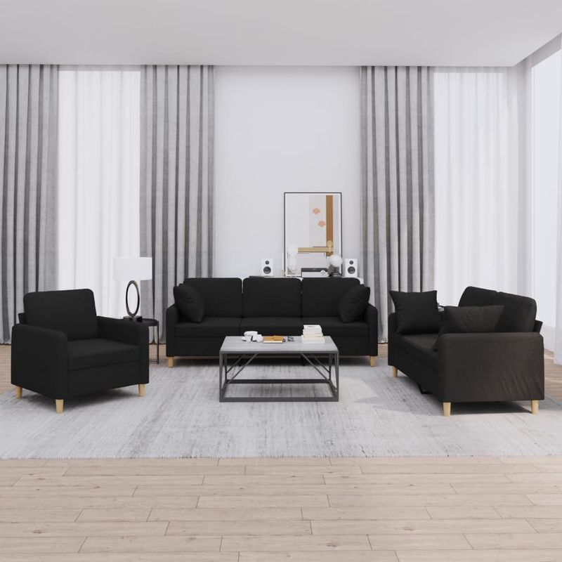 Casa si Gradina - Mobilier - Seturi de mobilier - Seturi living - Set de canapele cu perne, 3 piese, negru, textil - Infinity.ro