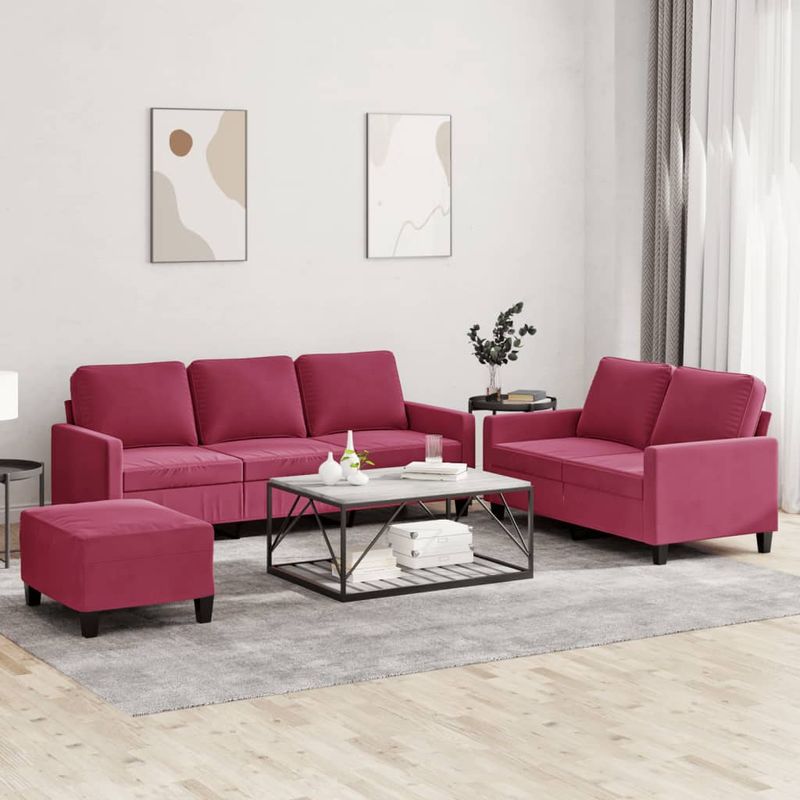 Casa si Gradina - Mobilier - Seturi de mobilier - Seturi living - Set canapea cu perne, 3 piese, rosu vin, catifea - Infinity.ro