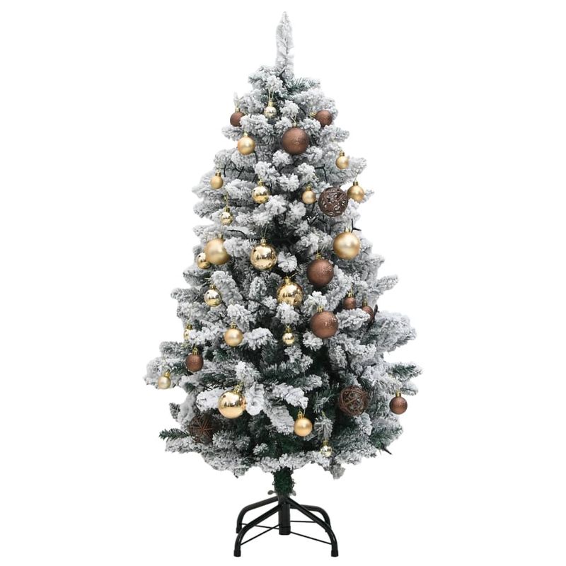 Casa si Gradina - Decoratiuni - Decoratiuni de sezon - Brad Crăciun artificial articulat cu 150 LED-uri/globuri 150 cm, verde și alb, model cu LED-uri și globuri aurii/bronz - Infinity.ro
