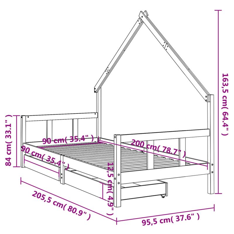 Casa si Gradina - Mobilier - Mobilier copii - Patuturi copii - Cadru de pat cu sertare de copii, 90x200 cm, lemn masiv pin - Infinity.ro