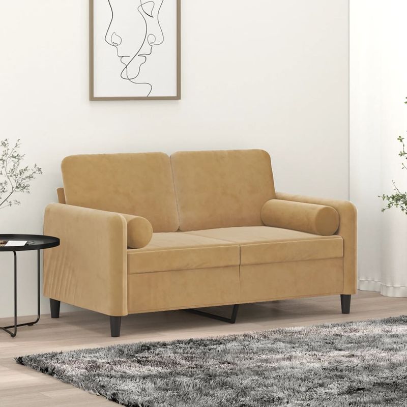 Casa si Gradina - Mobilier - Canapele si coltare - Canapele - Canapea cu 2 locuri cu pernute, maro, 120 cm, catifea - Infinity.ro