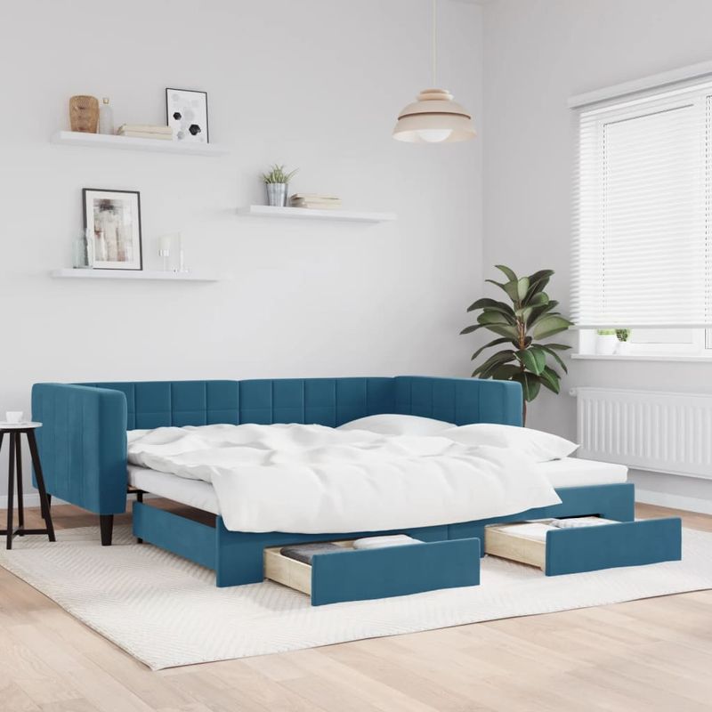 Casa si Gradina - Mobilier - Paturi si accesorii - Paturi - Pat de zi cu extensie si sertare, albastru, 100x200 cm, catifea - Infinity.ro