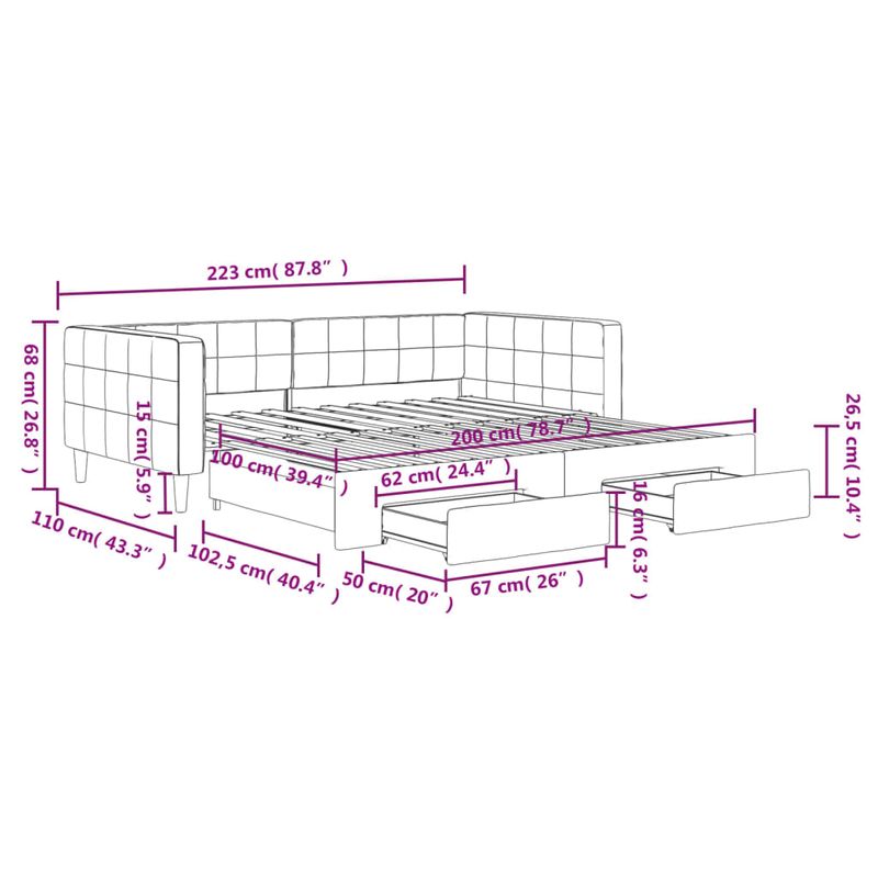 Casa si Gradina - Mobilier - Paturi si accesorii - Paturi - Pat de zi cu extensie si sertare, albastru, 100x200 cm, catifea - Infinity.ro