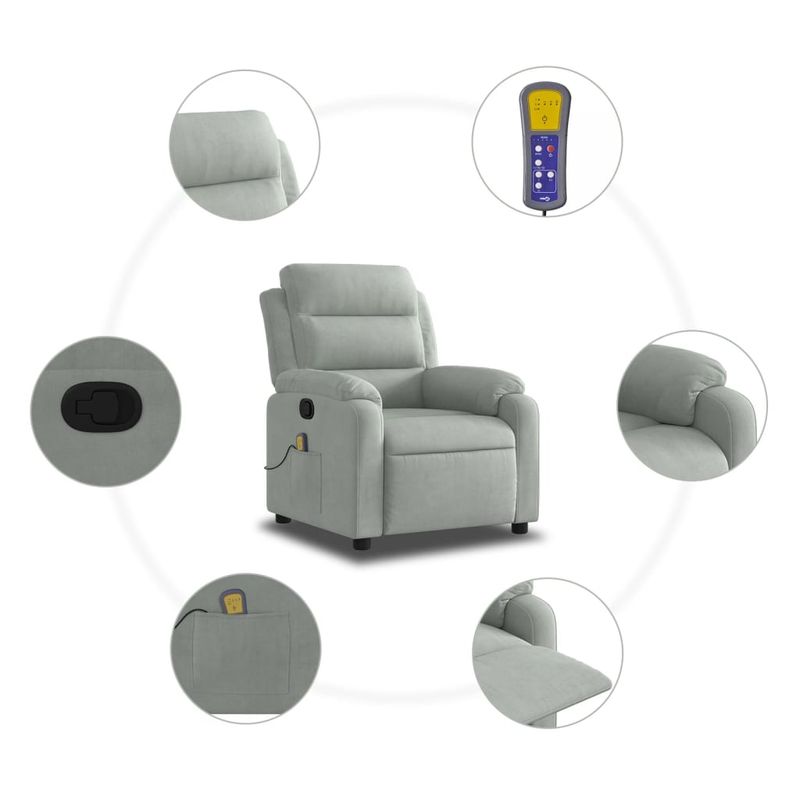 Ingrijire personala si Cosmetice - Sanatate si wellness - Articole wellness - Fotolii de masaj - Fotoliu de masaj rabatabil, gri deschis, catifea - Infinity.ro