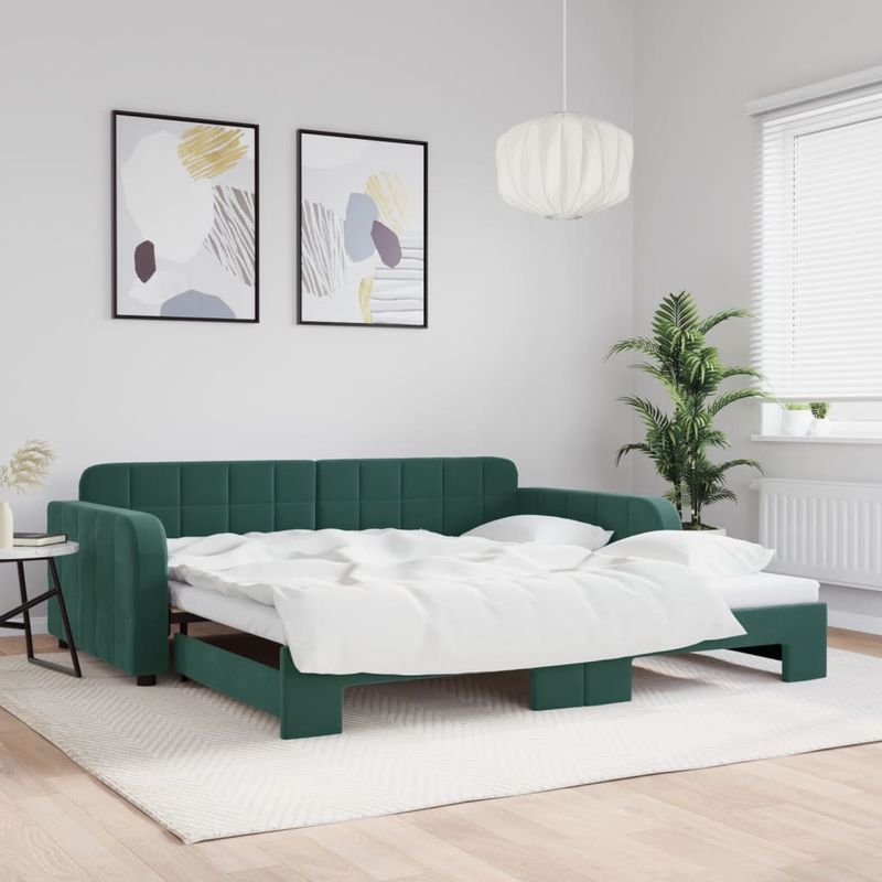 Casa si Gradina - Mobilier - Paturi si accesorii - Paturi - Pat de zi cu extensie, verde inchis, 100x200 cm, catifea - Infinity.ro