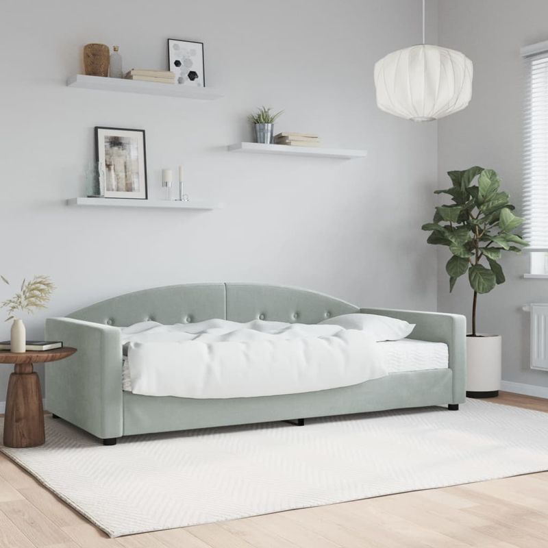 Casa si Gradina - Mobilier - Paturi si accesorii - Paturi - Pat de zi cu saltea, gri deschis, 90x190 cm, catifea - Infinity.ro