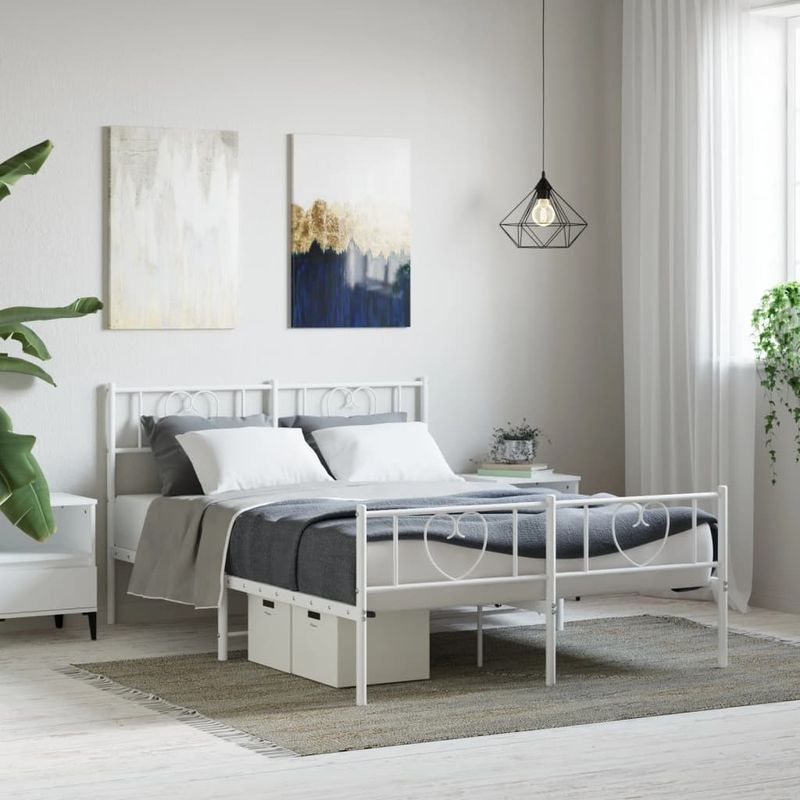 Casa si Gradina - Mobilier - Paturi si accesorii - Paturi - Cadru de pat metalic cu tablie, alb, 150x200 cm - Infinity.ro